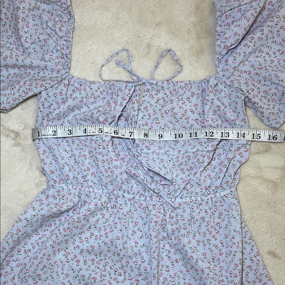 Beginning Boutique Sky Blue Floral Puff Sleeve Mini Dress NWOT - Picture 5 of 9